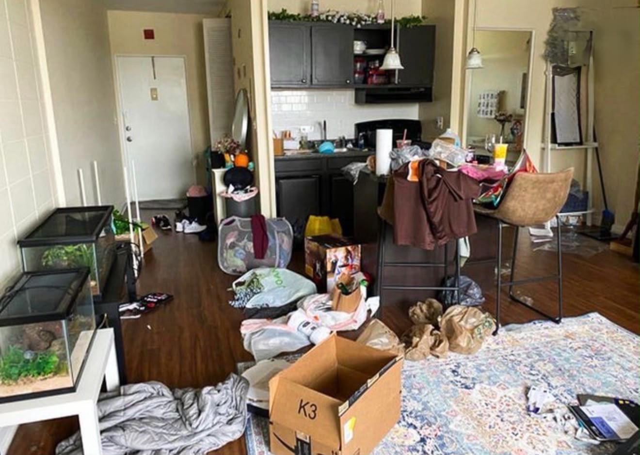 Living room and kitchen before cleaning by Angel Clean